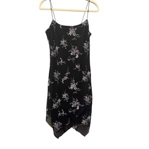 Vintage Byer Too Dress  M Black Chiffon Layered Floral Mini Y2K Whimsigoth Fairy